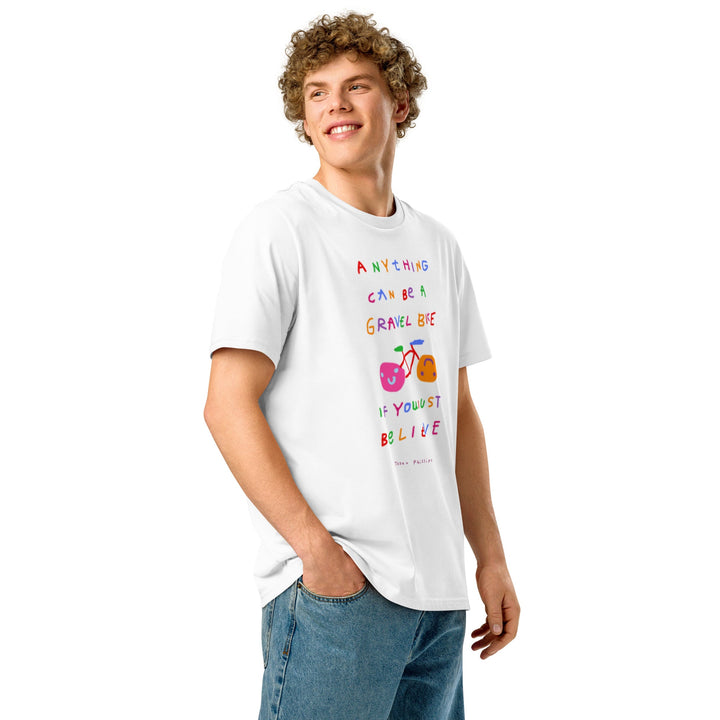 'Anything Can Be A Gravel Bike If You Just Believe' Organic Cotton Tee USA - THE FUN SHOP by Tegan