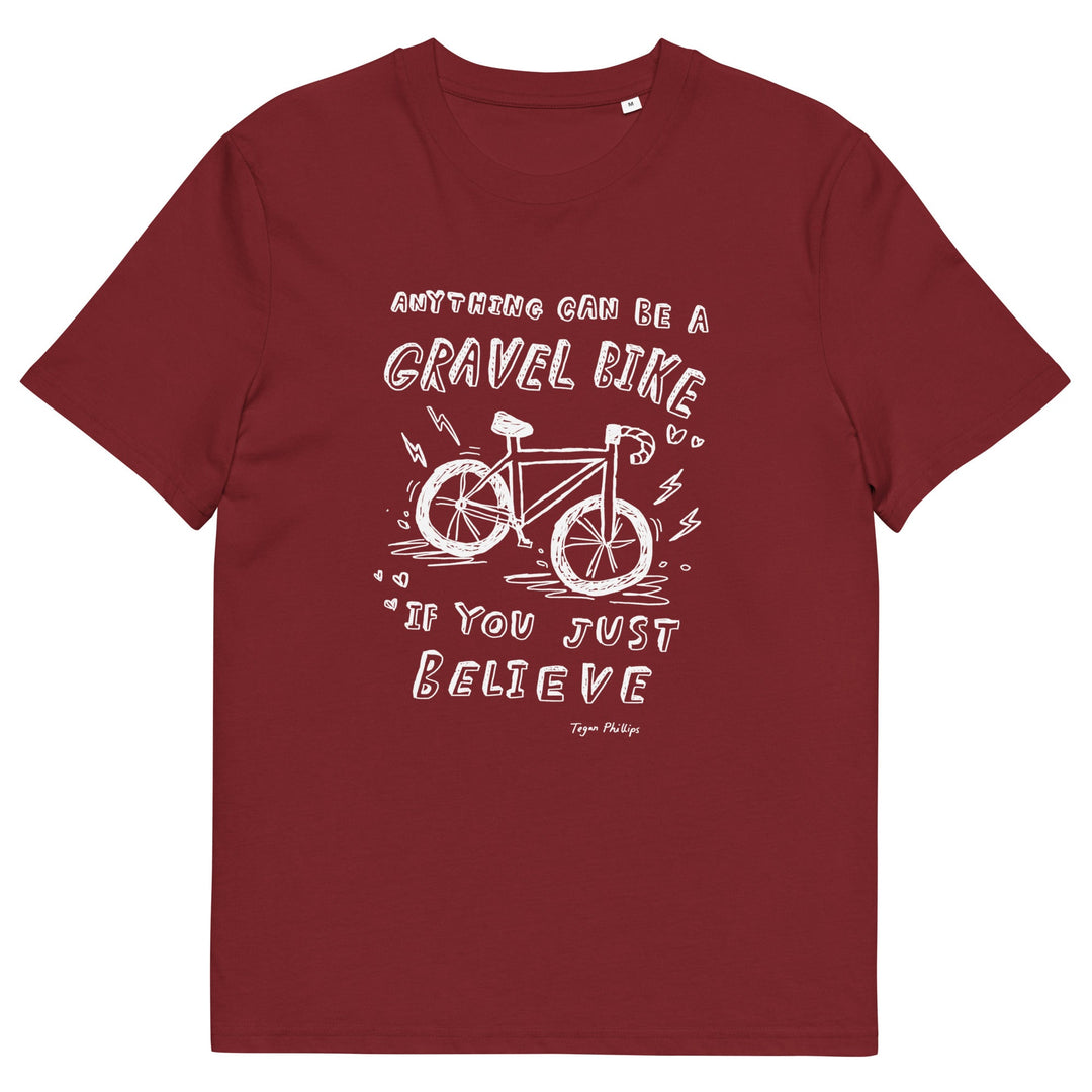 'Anything Can Be A Gravel Bike If You Just Believe: Pencil Sketch' Organic Cotton Tee - The Fun Shop by Tegan