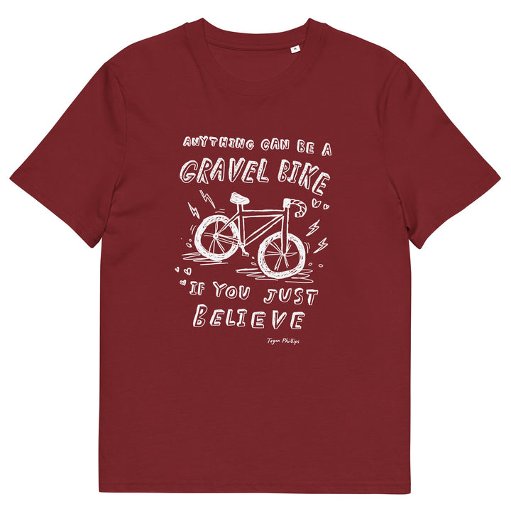 'Anything Can Be A Gravel Bike If You Just Believe: Pencil Sketch' Organic Cotton Tee - The Fun Shop by Tegan