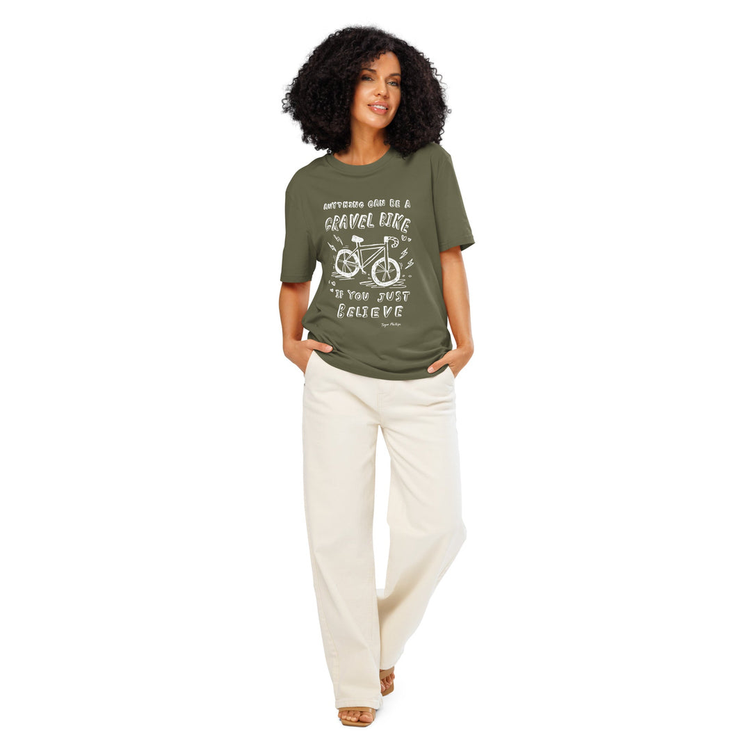 'Anything Can Be A Gravel Bike If You Just Believe: Pencil Sketch' Unisex Tee - The Fun Shop by Tegan