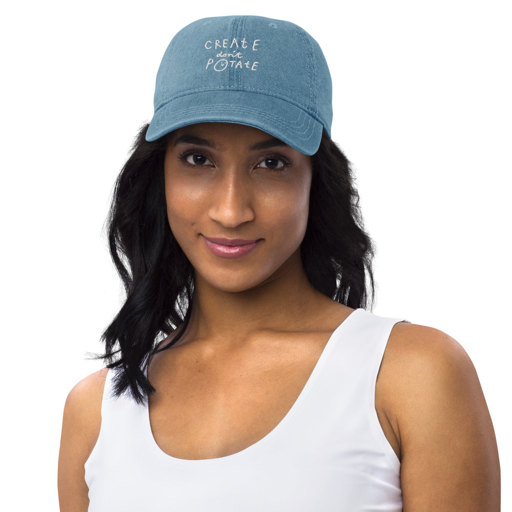 'Create Don't Potate' Denim Cap - The Fun Shop by Tegan