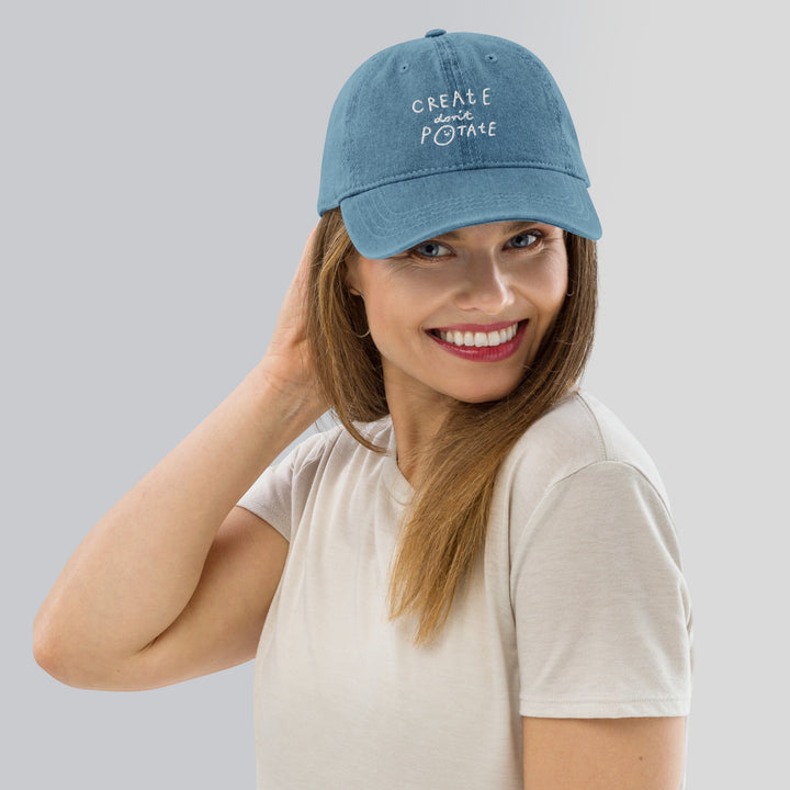 'Create Don't Potate' Denim Cap - The Fun Shop by Tegan