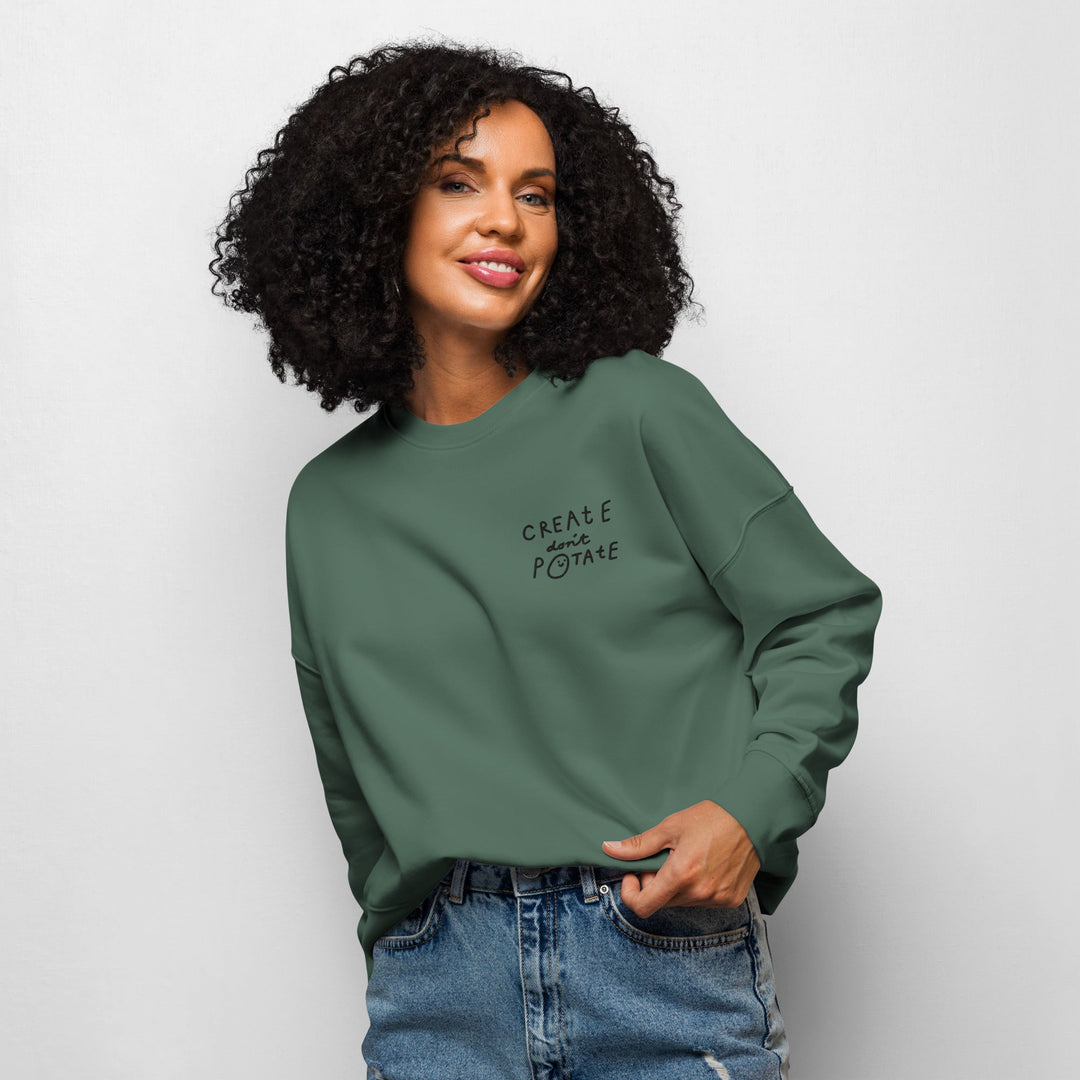 'Create Don't Potate' Women’s organic crew neck sweatshirt - The Fun Shop by Tegan