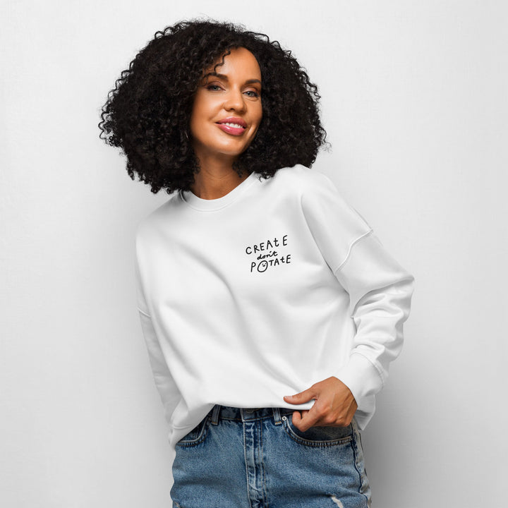 'Create Don't Potate' Women’s organic crew neck sweatshirt - The Fun Shop by Tegan
