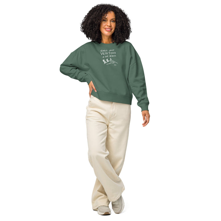 'Girls Just Ventoux Ride Bikes' Women’s organic crew neck sweatshirt - The Fun Shop by Tegan