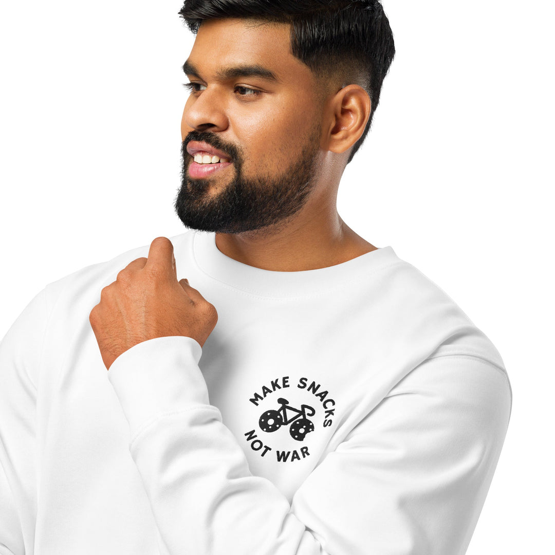 'Make Snacks Not War' Embroidered Organic Sweatshirt - The Fun Shop by Tegan
