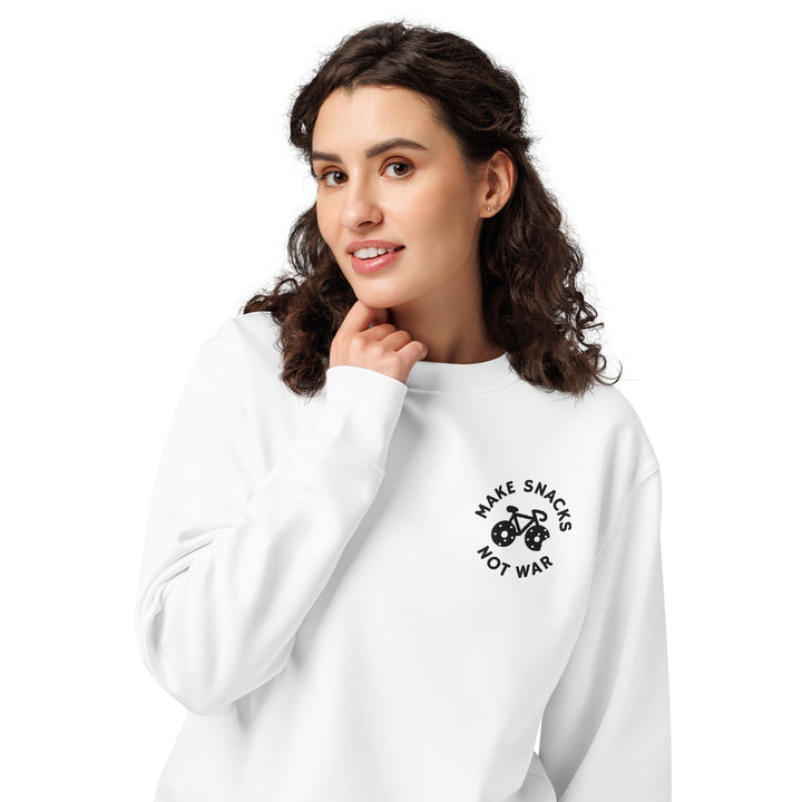 'Make Snacks Not War' Embroidered Organic Sweatshirt - The Fun Shop by Tegan