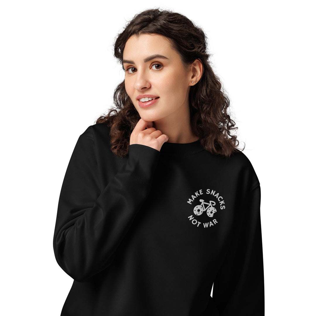 'Make Snacks Not War' Embroidered Organic Sweatshirt - The Fun Shop by Tegan